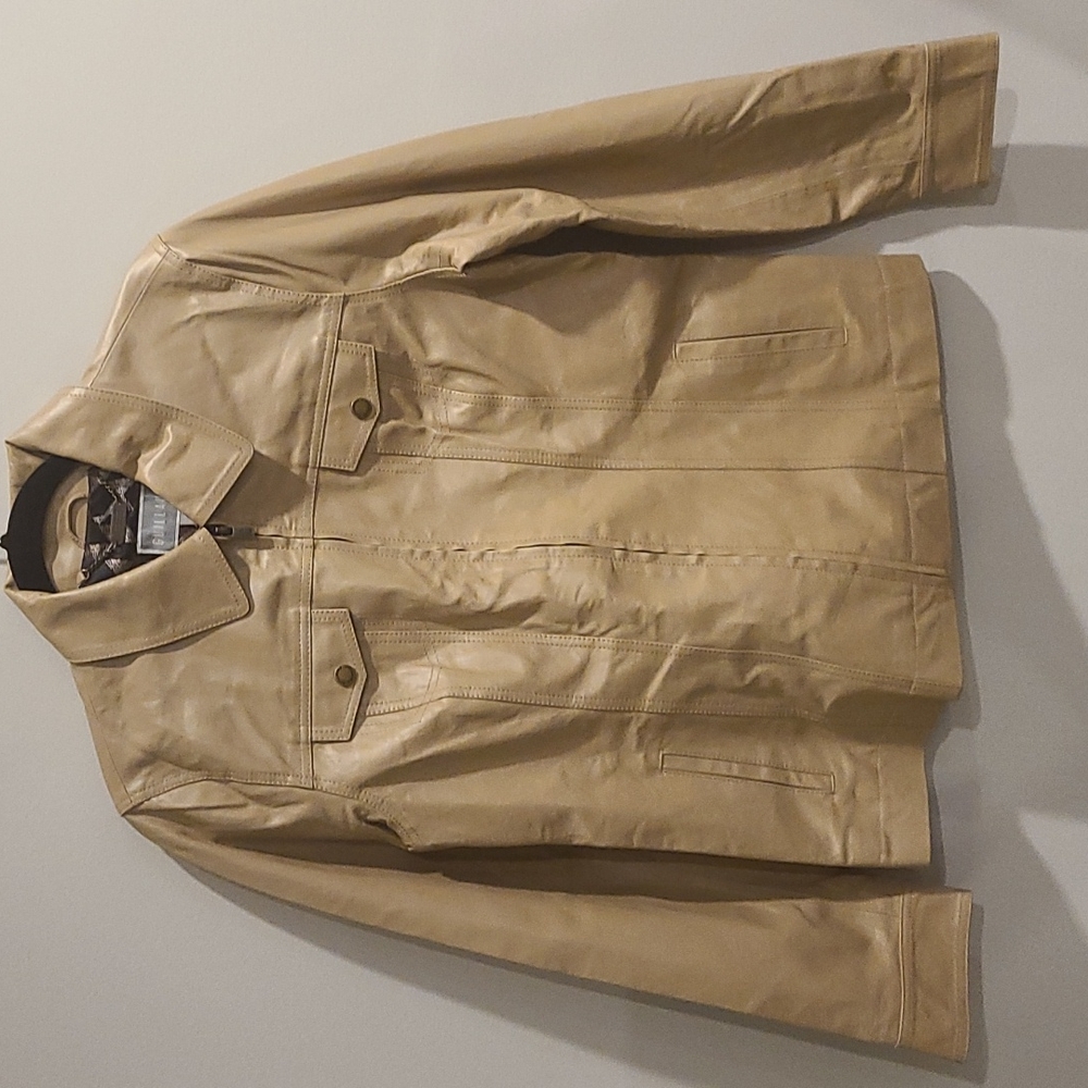 NEW Guillaume Beige Genuine leather zip up jacket